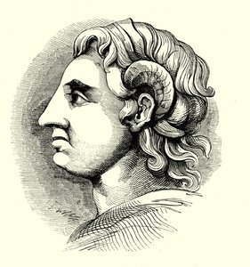 Retrato de Alexandre O Grande, tirado de uma moeda na Biblioteca Bodleian, Oxford (gravura) de English School