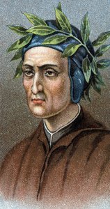 Retrato do poeta italiano DANTE ALIGHIERI (1265-1321) - Da série "Líderes dos Homens" - Cromolitografia - Escola Inglesa, século XX - de English School