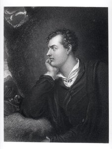 Retrato de George Gordon, 6º Lord Byron de Rochdale (1788-1824) (gravura) (foto a p/b) de English School