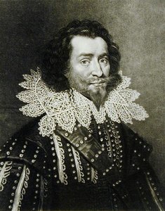 Retrato de George Villiers, 1º Duque de Buckingham (1592-1628) gravado por Richard Earlom (1743-1822) e Charles Turner (c.1773-1857) de Personagens Ilustres da História Britânica (mezzotint) (bw p