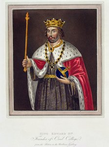 Retrato do Rei Edward II (1284-1327) Fundador do Oriel College, após uma pintura na Bodleian Library (gravura colorida) de English School