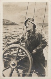 Retrato do Rei Eduardo VII no leme da HMS Britannia (litho) de English School