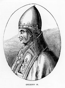 Retrato do Papa Gregório IX (c.1170-1241) ilustração de &39;Ciência e literatura na idade média e a Renascença&39;, escrita e gravada por Paul Lacroix, 1878 de English School