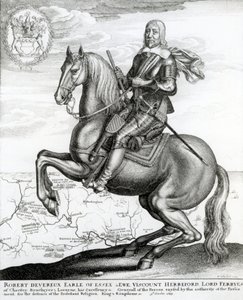 Retrato de Robert Devereux a cavalo de English School