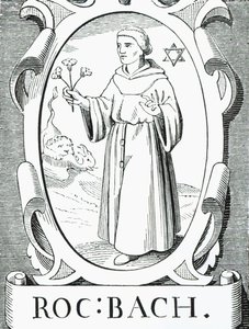 Retrato de Roger Bacon (c.1220-92), ilustração da Ciência e Literatura na Idade Média e do Renascimento, escrita e gravada por Paul Lacroix, 1878 de English School