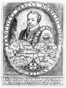 Retrato de Sir Francis Drake (c.1540-96) com a idade de 43 anos, gravado por Jodocus Hondius (1567-1611) de English School