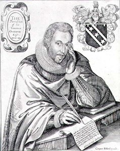 Retrato de Sir Thomas Overbury (1581-1613) escrevendo o seu epitáfio, gravado por Renold Elstrack (1571-c.1630) 1613 (gravura) de English School