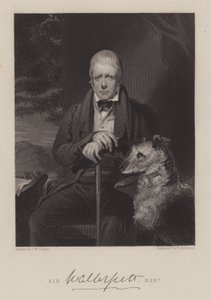 Retrato de Sir Walter Scott, com cão (gravura) de English School