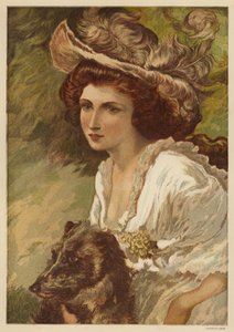 Retrato de uma jovem mulher com um cão (cor litho) de English School