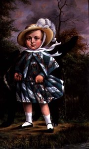 Retrato de uma criança com um cão preto, c.1830 de English School