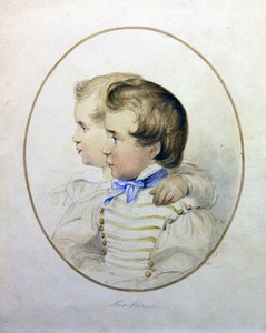 Retrato de dois irmãos em traje militar, c.1840 (aquarela sobre papel) de English School