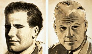 Retratos do Comandante Guy Gibson e do Dr. Barnes Wallis (guache no papel) de English School