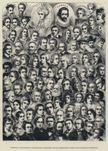 Retratos dos Soberanos, Contemporâneos, Biógrafos, Editores, Comentadores, Tocadores e Ilustradores de Shakspeare (gravura) de English School