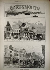 Portsmouth: A Estação Ferroviária e a High Street, Government House, de &39;The Illustrated London News&39;, 8 de abril de 1882 de English School