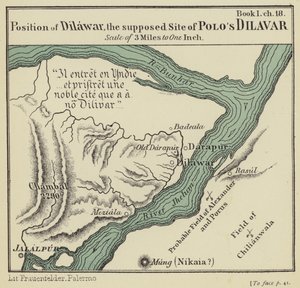 Posição de Dilawar, o suposto local do Dilavar de Polo (litografia a cores) de English School