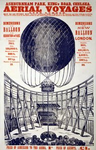 Cartaz promovendo "Aerial Voyages over London", pub . 1867 (Litografia a cores) de English School
