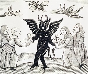 Presenting Children to the Devil, cópia de uma ilustração da The Witch of the Woodlands usada em uma coleção de chapbooks sobre esoterica de English School