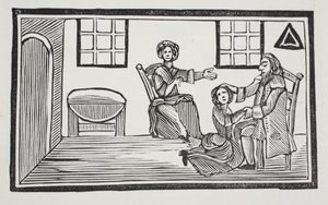 Bessie bonita que recebe sua bênção dos pais ao ir procurar seu próprio sustento, ilustração dos Chapu-livros do século XVIII por John Ashton, bar. 1882 de English School