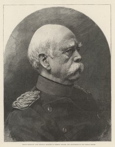 Príncipe Bismarck, falecido Ministro dos Negócios Estrangeiros da Prússia, e Chanceler do Império Alemão (gravura) de English School