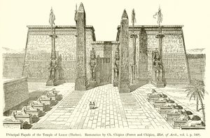 Fachada Principal do Templo de Luxor (Tebas). Restauração por Ch. Chipiez (Perrot e Chipiez, Hist. De Arch., Vol. Ip 349) de English School