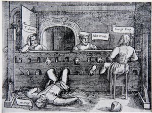 Prisioneiros na Torre dos Lolardos, de Atos e Monumentos de John Foxe (1516-87), 1563, ilustração da História da Nação de English School
