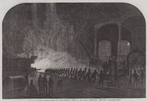 Processo de Laminação de Blindados para os Navios de Sua Majestade na Atlas Steelworks, Sheffield (gravura) de English School