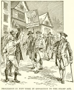 Procissão em Nova York em oposição ao Stamp Act de English School