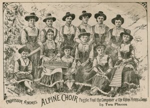 Professor André, quebra-cabeça Alpine Choir: encontre o compositor dos Hinos e Canções dos Alpes em dois lugares de English School