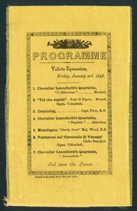 Programa para o Ginásio de Valletta, 3 de janeiro de 1896 (impresso) de English School