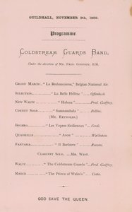 Programa para o banquete no Guildhall, Londres, em 9 de novembro de 1866 de English School
