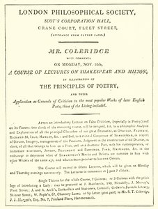 Programa de Coleridges Palestras de 1808 de English School