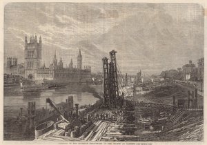 Progresso do dique sul do rio Tâmisa em Lambeth de English School