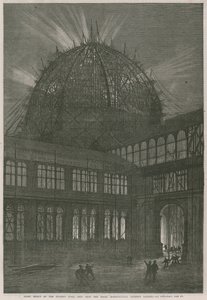 Progresso no Edifício da Exposição Internacional; Efeito noturno da cúpula ocidental de English School