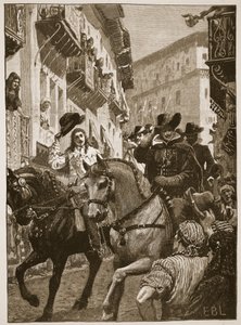 Recepção pública do príncipe Charles em Madri, ilustração da história ilustrada de Cassell da Inglaterra (foto sépia) de English School