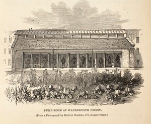 Bomba-sala na prisão de Wandsworth, ilustração das prisões criminosas de Londres e cenas da vida da prisão por Henry Mayhew e por John Binny, bar. 1862 de English School