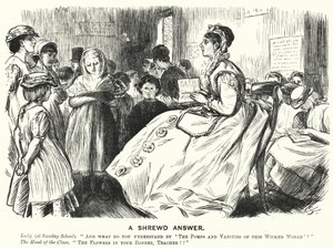Soco cartoon: A Shrewd Asnwer - Cena da escola dominical vitoriana (gravura) de English School