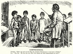 Soco cartoon: Abrangente - lição de educação religiosa (gravura) de English School