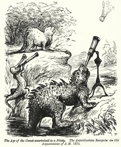 Punch cartoon: dinossauros observando um cometa (gravura) de English School