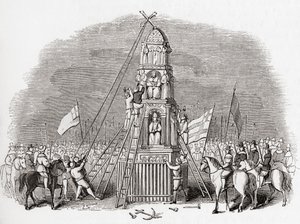 Puritanos destruindo a Cruz de Cheapside, também conhecida como Cruz de Eleanor, em Londres, Inglaterra, em 1643, de Old England: A Pictorial Museum, pub. 1847 de English School