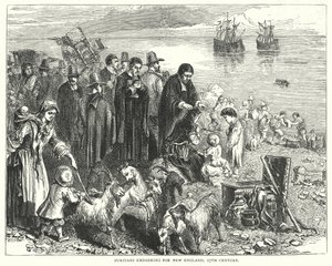 Puritanos que embarcam para Nova Inglaterra de English School
