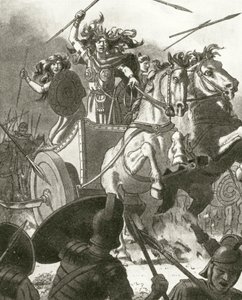 Rainha Boadicea na sua carruagem (litho) de English School