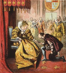 Rainha Elizabeth I e Shakespeare, pub. 1890 (gravura a cores) de English School