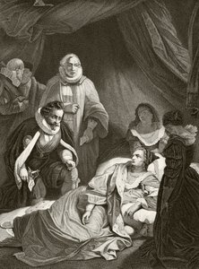 Rainha Elizabeth I em seu leito de morte, de "A História Nacional e Doméstica da Inglaterra" por William Hickman Smith Aubrey (1858-1916) publicou Londres, c.1890 de English School