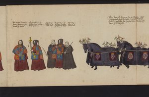 Procissão Funerária da Rainha Elizabeth I (gravura colorida) de English School