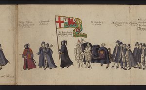Procissão Funerária da Rainha Elizabeth I (gravura colorida) de English School