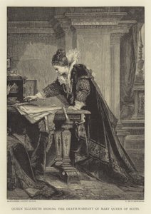 Rainha Elizabeth assinando a sentença de morte de Mary Queen of Scots de English School