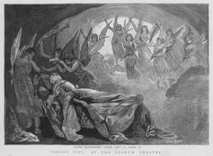 A visão da Rainha Katherine, cena de uma produção de Henrique VIII de Shakespeare no Lyceum Theatre, Londres (litho) de English School
