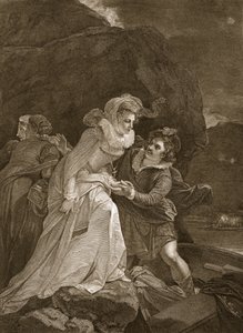 Queen Mary que escapa do castelo de Loch Leven, ilustração de David Humes a história de Inglaterra, bar. por R. Bowyer, Londres, 1812 de English School