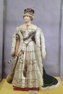 Boneca da Rainha Vitória (1819-1901) vestida com suas vestes de coroação, c.1840 (cera) de English School