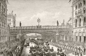 Queen Victorian abertura Holborn Viaduct em 1869, de "A História Nacional e Doméstica da Inglaterra" por William Hickman Smith Aubrey (1858-1916) publicou Londres, c.1890 de English School